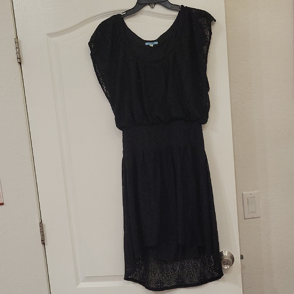 LEIFNOTES size S Elegant Black Lace Dress high Low Above Knee Coctail Dress